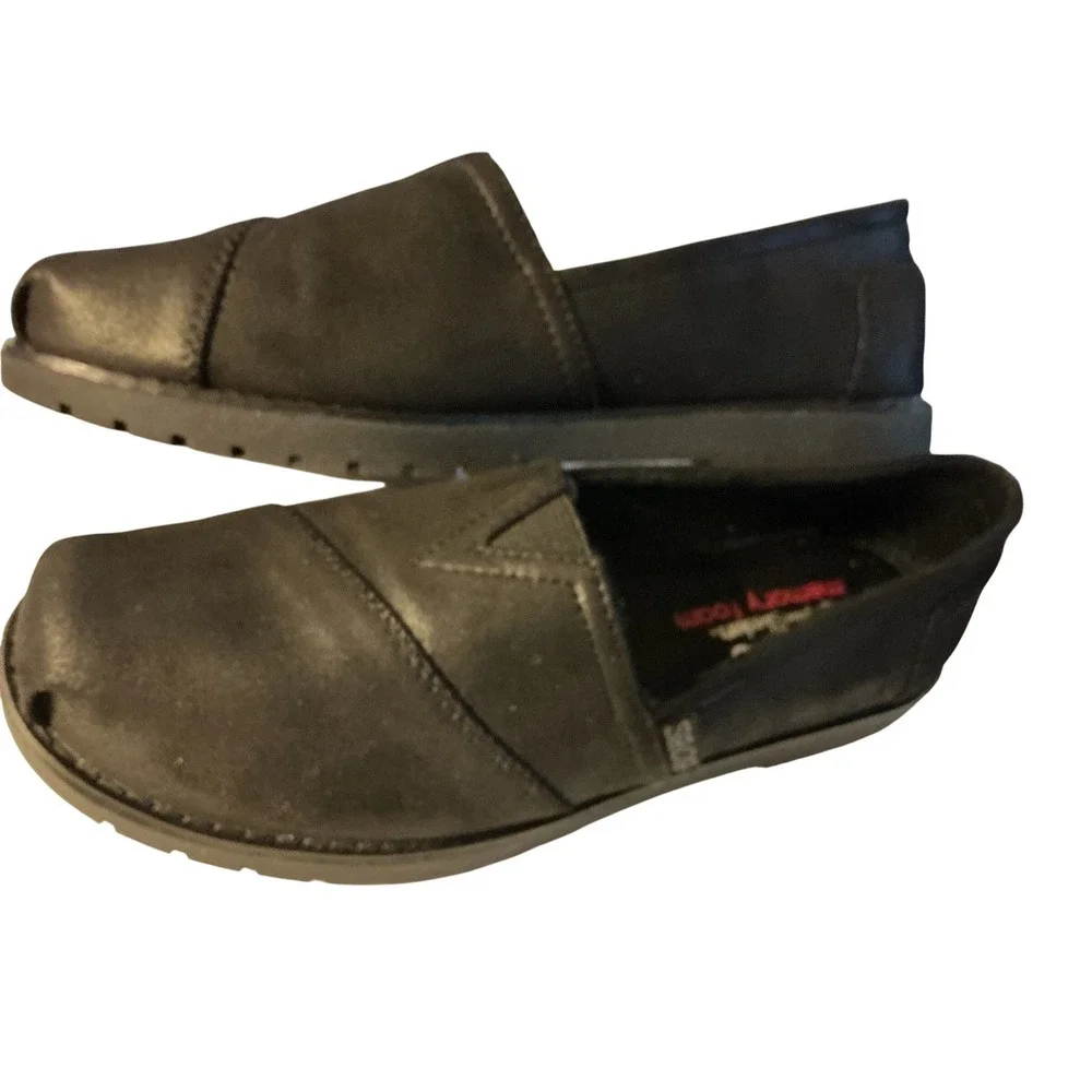 BOBS from Skechers 113352 Black Metallic Faux Fur Memory Foam Slip On Shoes 7